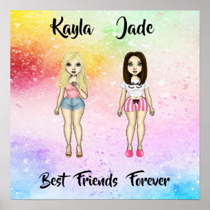 Best Friends Forever Blonde Brunette Color Splash Poster