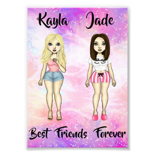 Best Friends Forever Blonde en Brunette Custom Foto Afdruk (Voorkant)