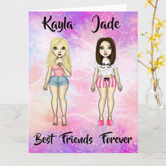 Best Friends Forever Blonde en Brunette Custom Kaart (Gele Bloem)