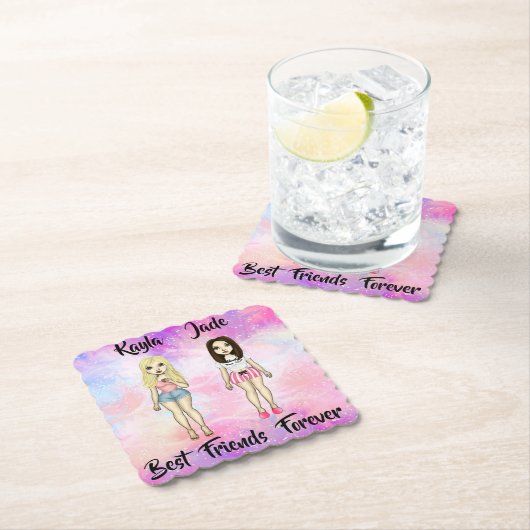 Best Friends Forever Blonde en Brunette Custom Kartonnen Onderzetters (Insitu)