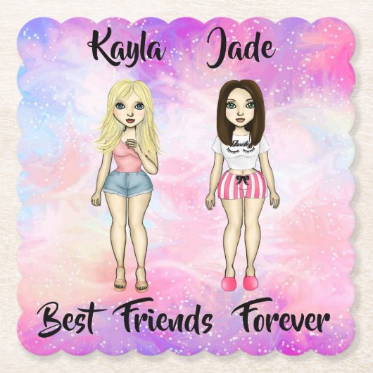 Best Friends Forever Blonde en Brunette Custom Kartonnen Onderzetters (Voorkant)