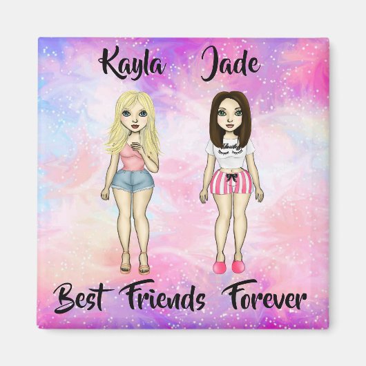 Best Friends Forever Blonde en Brunette Custom Magneet (Voorkant)