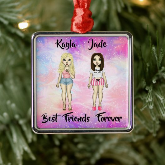 Best Friends Forever Blonde en Brunette Custom Metalen Ornament (Boom)
