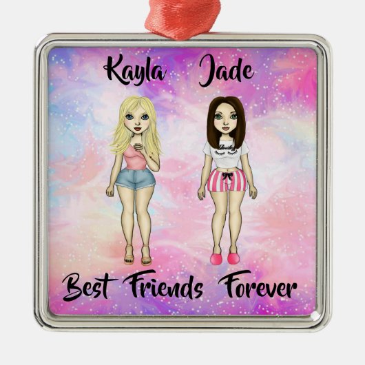 Best Friends Forever Blonde en Brunette Custom Metalen Ornament (Voorkant)