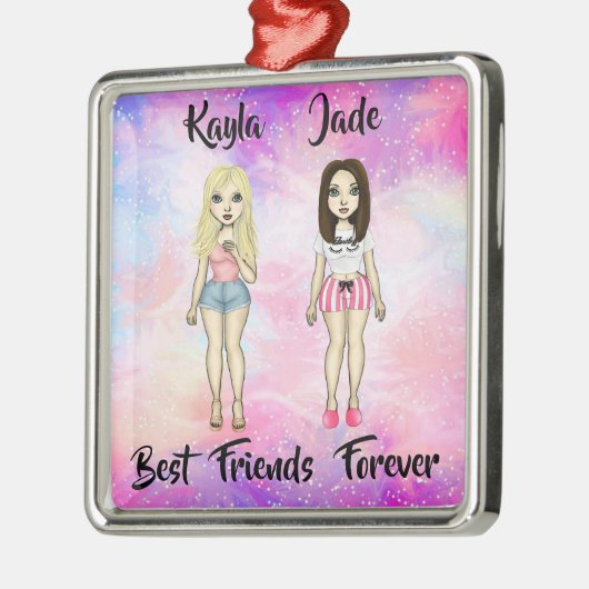 Best Friends Forever Blonde en Brunette Custom Metalen Ornament (Links)