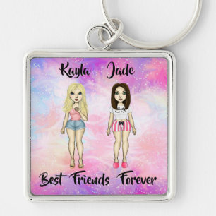 Best Friends Forever Blonde en Brunette Custom Sleutelhanger