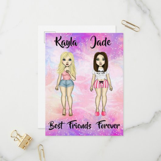 Best Friends Forever Blonde en Brunette Custom Uitnodiging Briefkaart (Voorkant / Achterkant in situ)