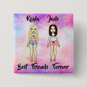 Best Friends Forever Blonde en Brunette Custom Vierkante Button 5,1 Cm