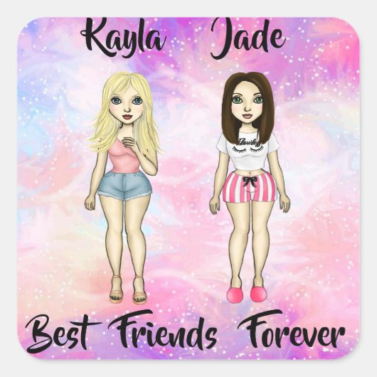 Best Friends Forever Blonde en Brunette Custom Vierkante Sticker (Voorkant)