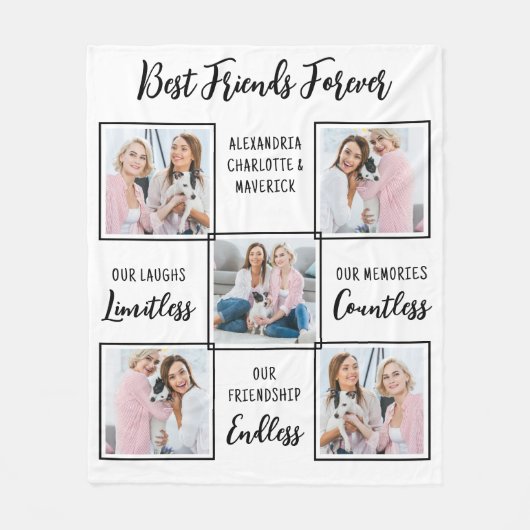 Best Friends Forever Custom 5 Photo Friendship Fleece Deken (Voorkant)