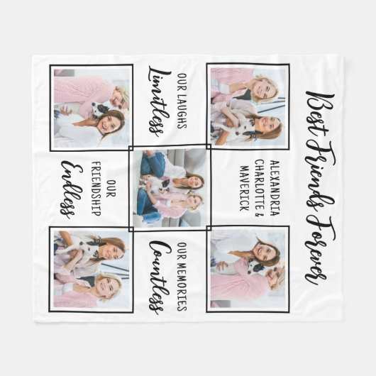 Best Friends Forever Custom 5 Photo Friendship Fleece Deken (Voorkant (Horizontaal))