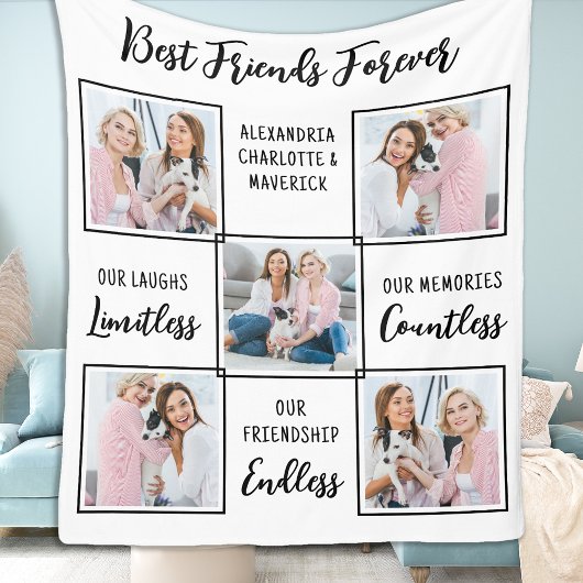 Best Friends Forever Custom 5 Photo Friendship Fleece Deken