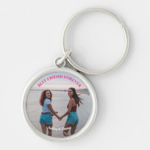 Best Friends Forever Custom Foto and Name roze Sleutelhanger