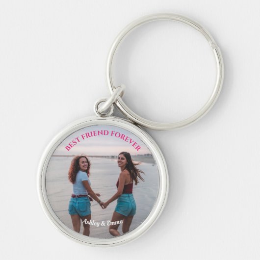 Best Friends Forever Custom Foto and Name roze Sleutelhanger (Voorkant)