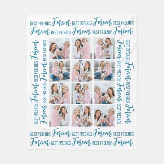 Best Friends Forever Gepersonaliseerd 12 Photo Col Fleece Deken (Voorkant)