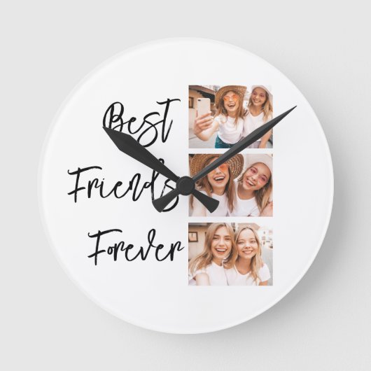 Best Friends Forever Gift Photo Collage Ronde Klok (Voorkant)