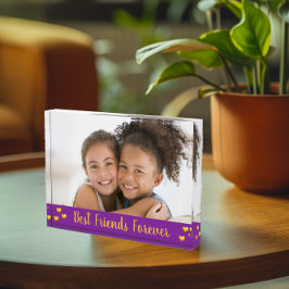 Best Friends Forever Gold Hearts Script Paars Fotoblokken