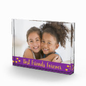 Best Friends Forever Gold Hearts Script Paars Fotoblokken (Rechts)
