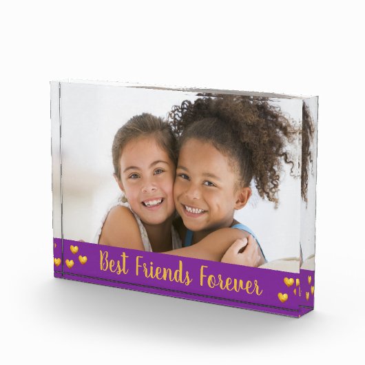 Best Friends Forever Gold Hearts Script Paars Fotoblokken (Rechts)