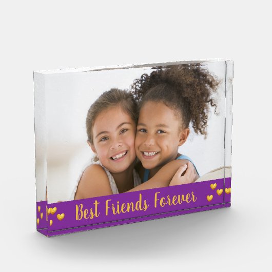 Best Friends Forever Gold Hearts Script Paars Fotoblokken (Links)