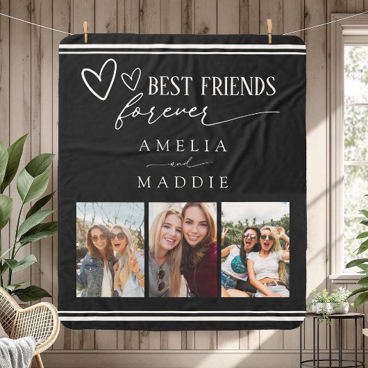 Best Friends Forever Photo Collage Black  Sherpa Deken
