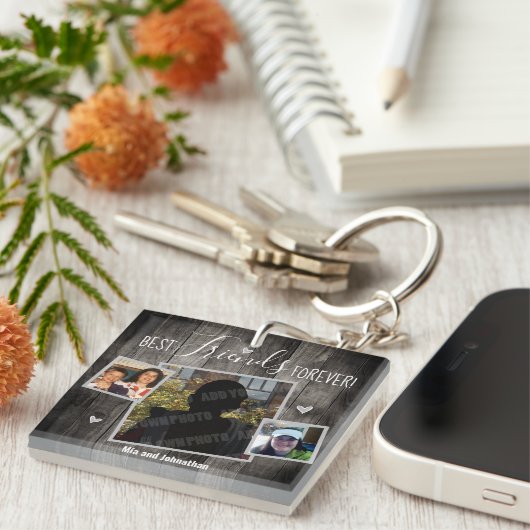 Best Friends Forever Rustic Photo Collage Sleutelhanger (Voorkant Rechts)