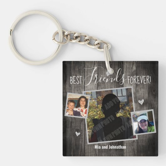Best Friends Forever Rustic Photo Collage Sleutelhanger (voorkant)