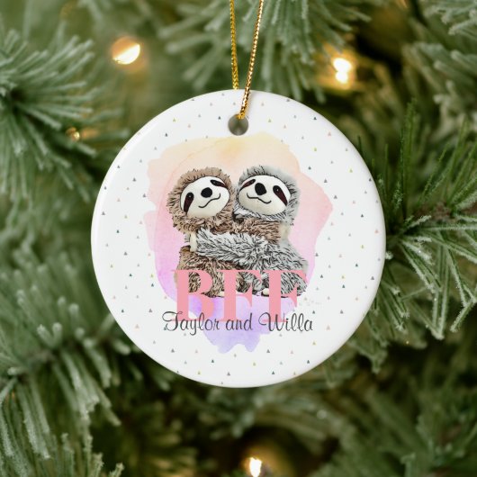 Best Friends Forever Sloth Hugs Monogram Kerstmis Keramisch Ornament (Boom)