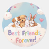 Best Friends Forever with Cute Cats Ronde Sticker (Voorkant)