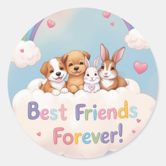 Best Friends Forever with Cute Cats Ronde Sticker (Voorkant)