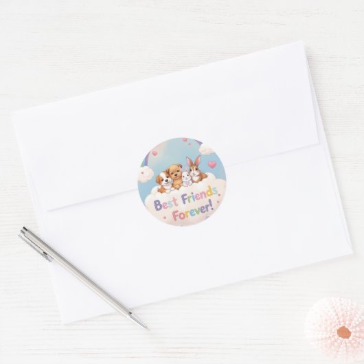 Best Friends Forever with Cute Cats Ronde Sticker (Envelop)