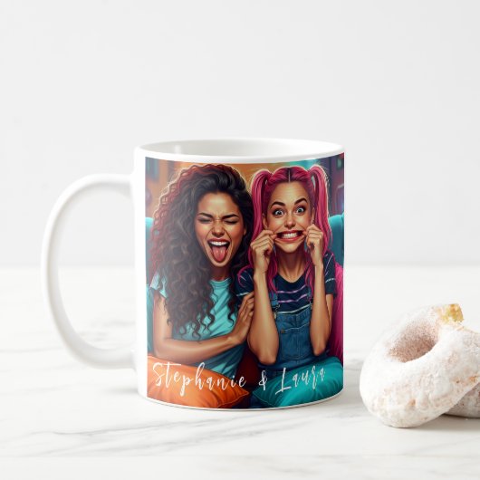 Best Friends Funny Faces & Inspirational Quote Koffiemok (Met donut)