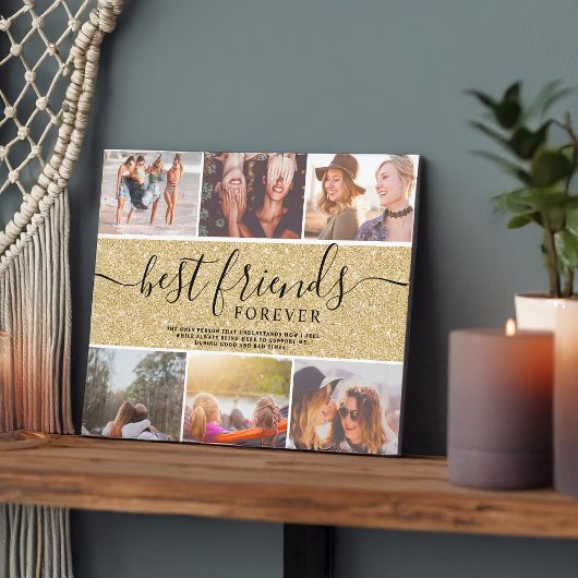 Best friends gold glitter 6 photo collage grid fotoplaat