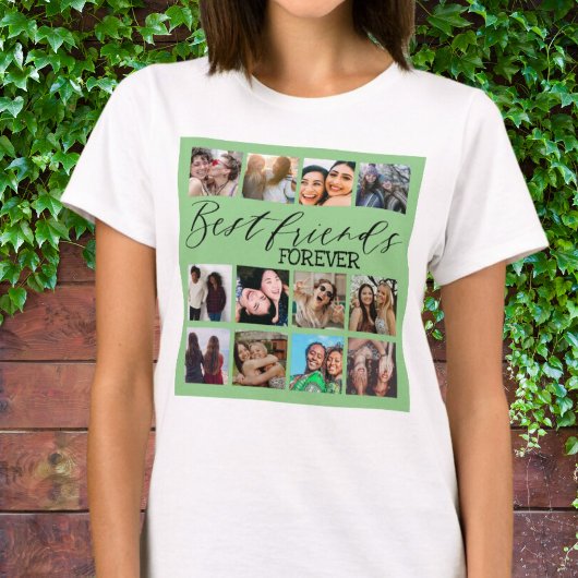 Best Friends Green Modern Photo Collage T-shirt