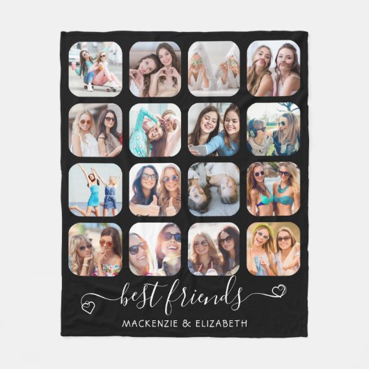 Best Friends Handschreven Script Hearts 16 Foto Fl Fleece Deken (Voorkant)