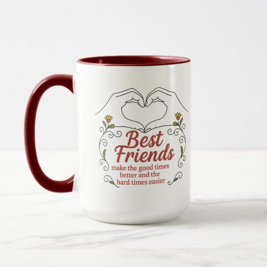 Best Friends Heart Hands Floral Quote Combo Mug Mok (Links)