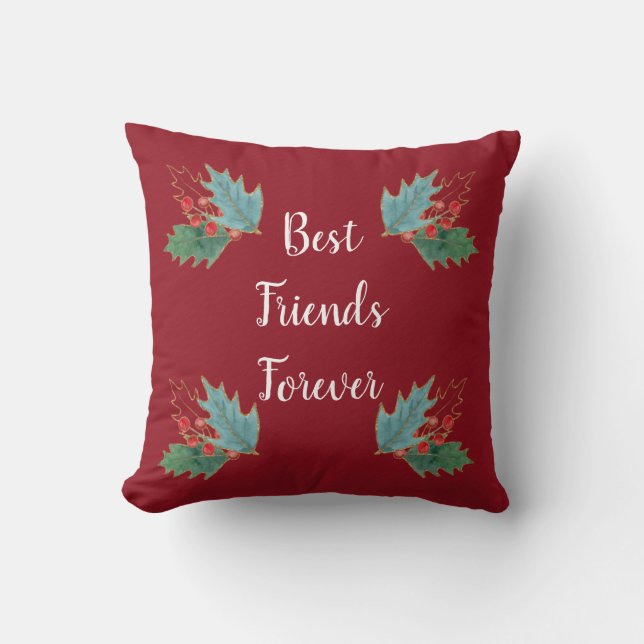 Best Friends kerst Holly Pillow 16x16 Kussen (Voorkant)