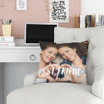 Best Friends Overlay Photo Kussen<br><div class="desc">Celebrate your friendship with your bestie with this cute photo pillow featuring "best friends" along the bottom in white handwritten style brush lettering. Pillow reverses to a subtle blush pink and white dotted diamond pattern.</div>