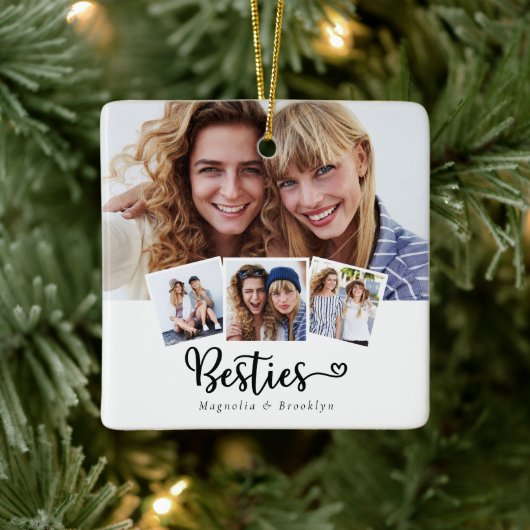 Best Friends Photo Collage Besties Heart Keramisch Ornament (Boom)