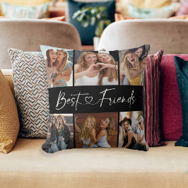 Best Friends Photo Collage Modern Script Heart Kussen