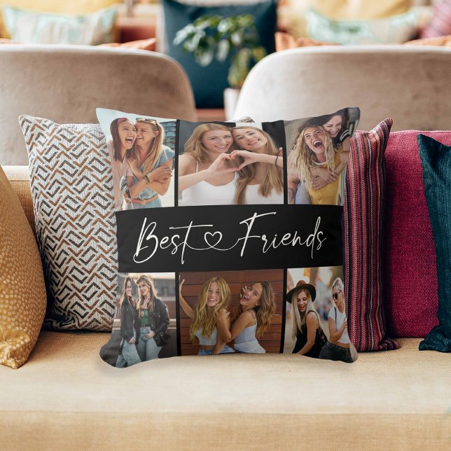 Best Friends Photo Collage Modern Script Heart Kussen (Creator heeft geüpload)