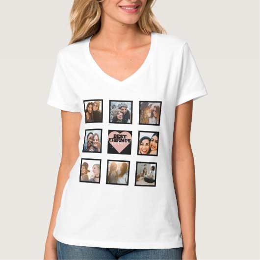 BEST FRIENDS Photo Collage Roos Gold Heart T-shirt (Voorkant)