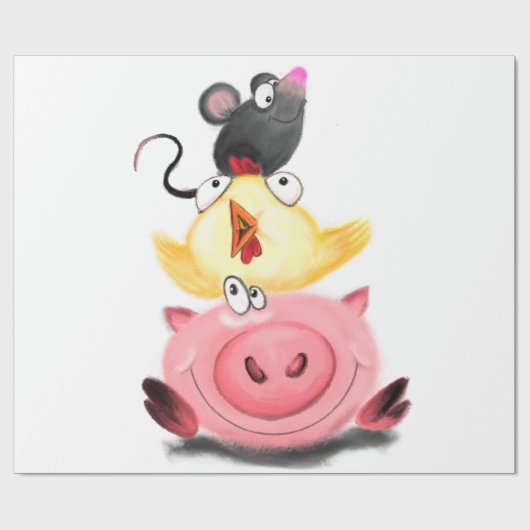 Best Friends Piggy Chick en Mouse - Cartoon  Cadeaupapier (Vlak)