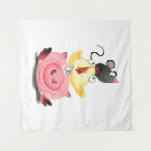 Best Friends Piggy Chick en Mouse - Cartoon Wandkleed (Voorkant (horizontaal))