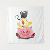 Best Friends Piggy Chick en Mouse - Cartoon Wandkleed (Voorkant)