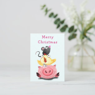 Best Friends Piggy Chick en Mouse Kerstmis Notitiekaartje