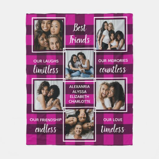 Best Friends Pink Buffalo Pset 6 Foto Collage Fleece Deken (Voorkant)