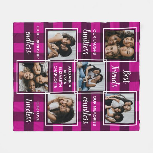 Best Friends Pink Buffalo Pset 6 Foto Collage Fleece Deken (Voorkant (Horizontaal))