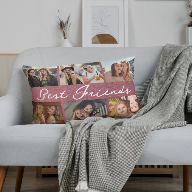 Best Friends Script Calligraphy Photo Collage  Kussen (Creator heeft geüpload)