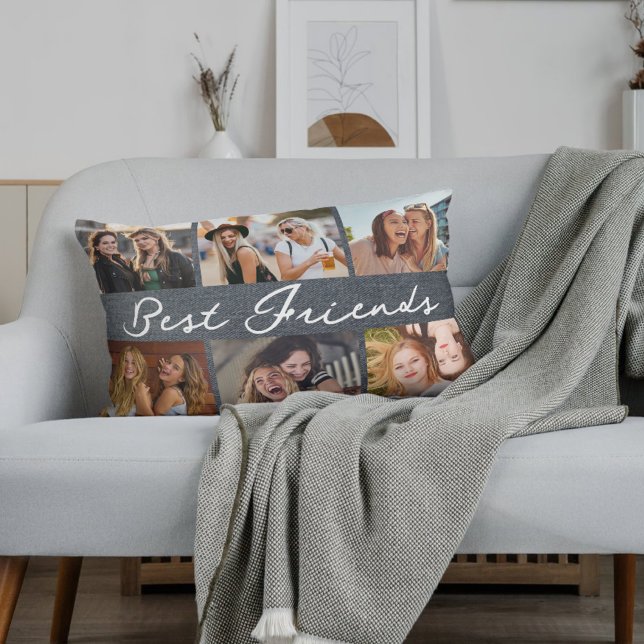 Best Friends Script Calligraphy Photo Collage  Kussen (Creator heeft geüpload)